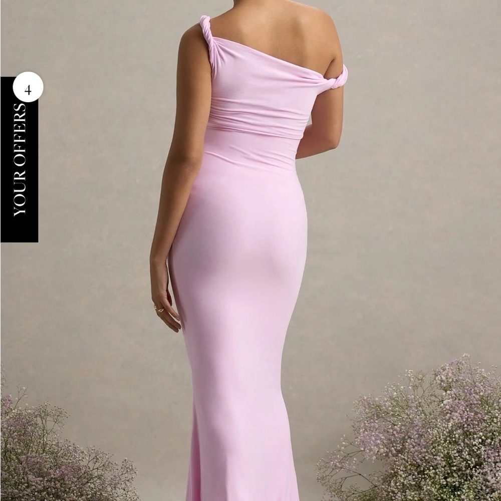 Club LLondon LITA- Pink Twisted Asymmetric Maternity Maxi Dress - Picture 2 of 5